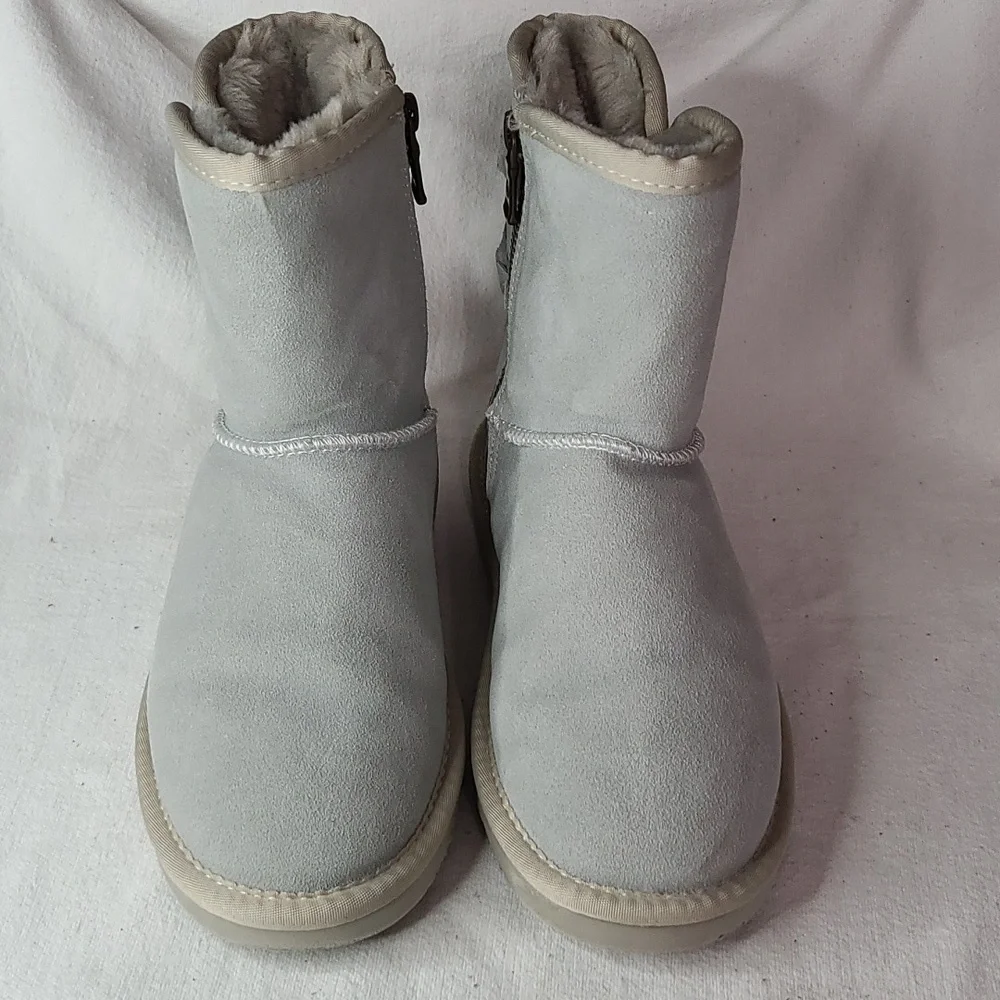 LAM Womens Light Blue Suede? Fur Lined Winter Boots Zips Lace-up Tassle Sz 6 EUC